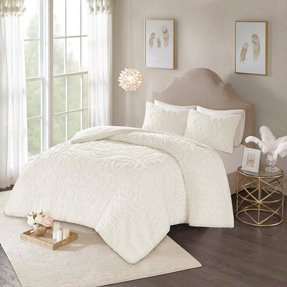 Laetitia 3-Piece Tufted Cotton Chenille Medallion Duvet Cover Set