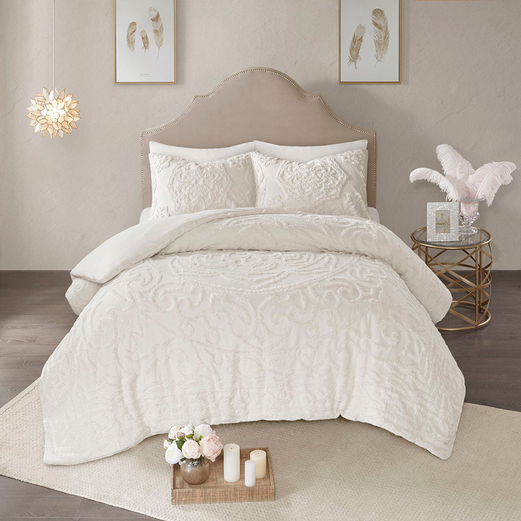 Laetitia 3-Piece Tufted Cotton Chenille Medallion Duvet Cover Set