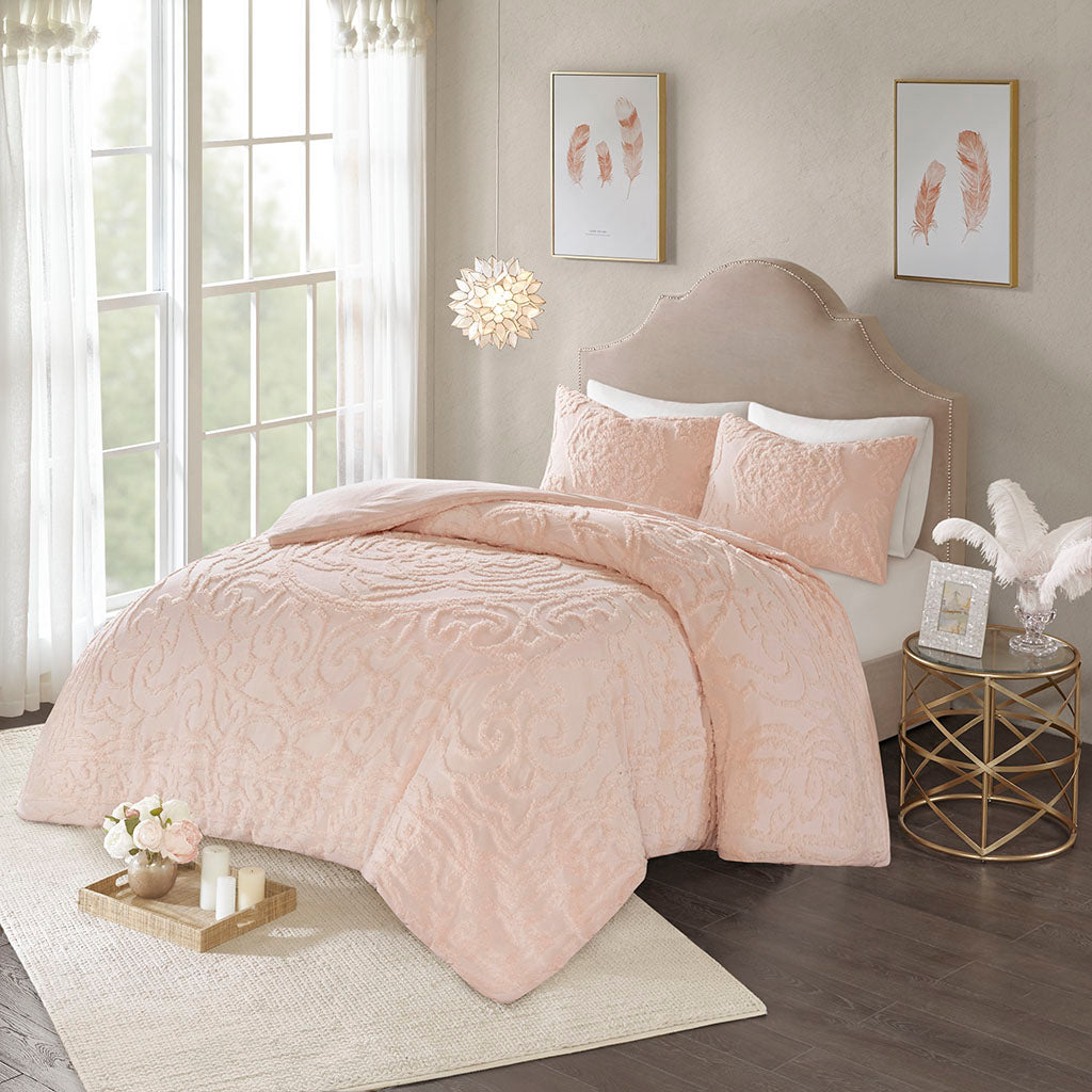 Laetitia 3-Piece Tufted Cotton Chenille Medallion Duvet Cover Set