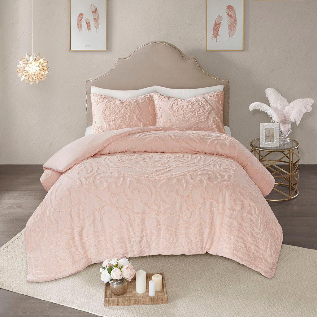 Laetitia 3-Piece Tufted Cotton Chenille Medallion Duvet Cover Set