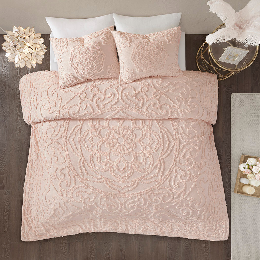 Laetitia 3-Piece Tufted Cotton Chenille Medallion Duvet Cover Set