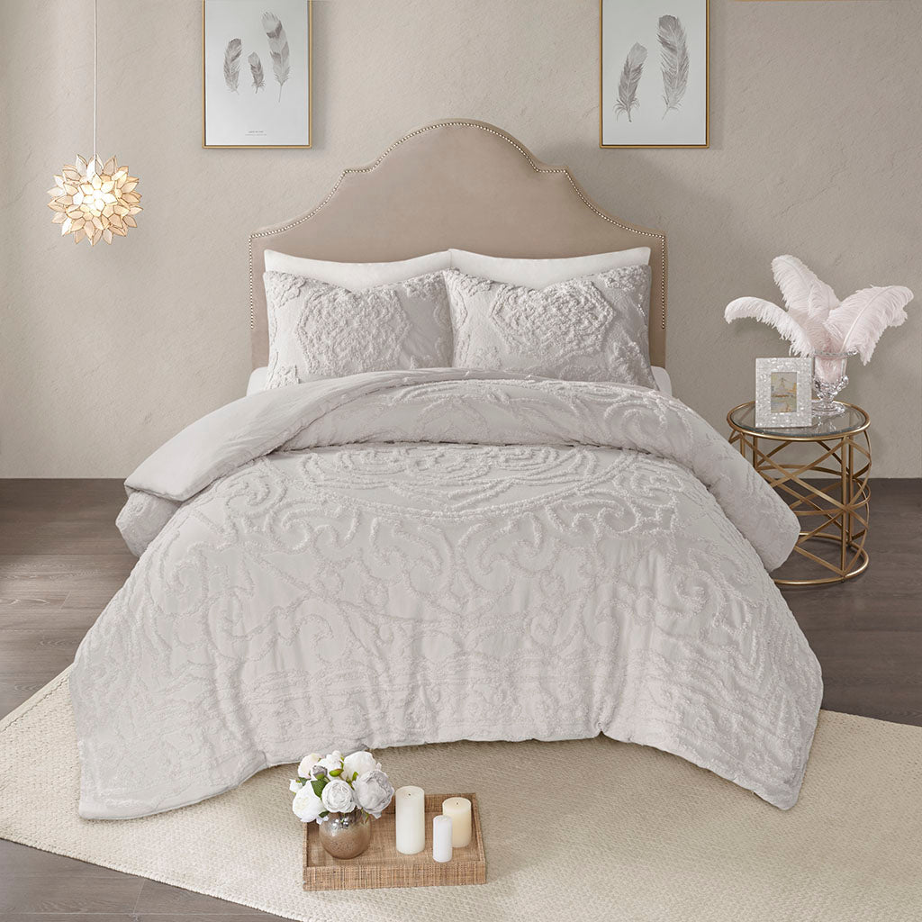 Laetitia 3-Piece Tufted Cotton Chenille Medallion Duvet Cover Set