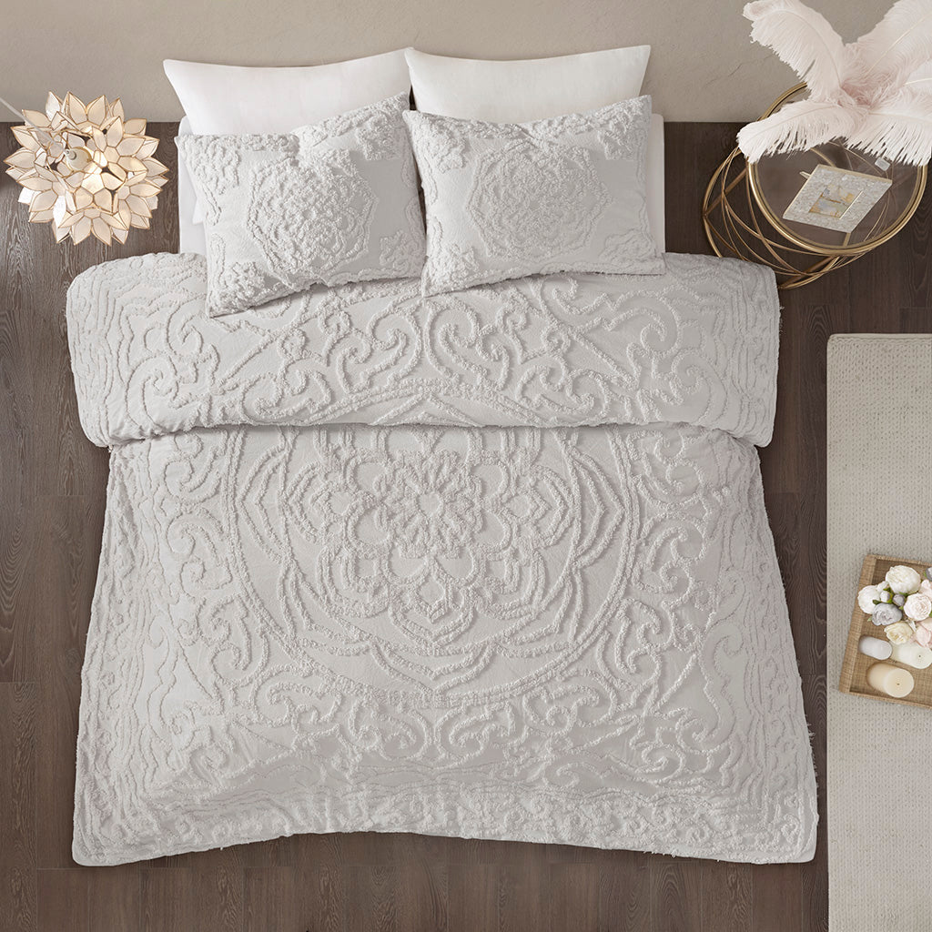 Laetitia 3-Piece Tufted Cotton Chenille Medallion Duvet Cover Set