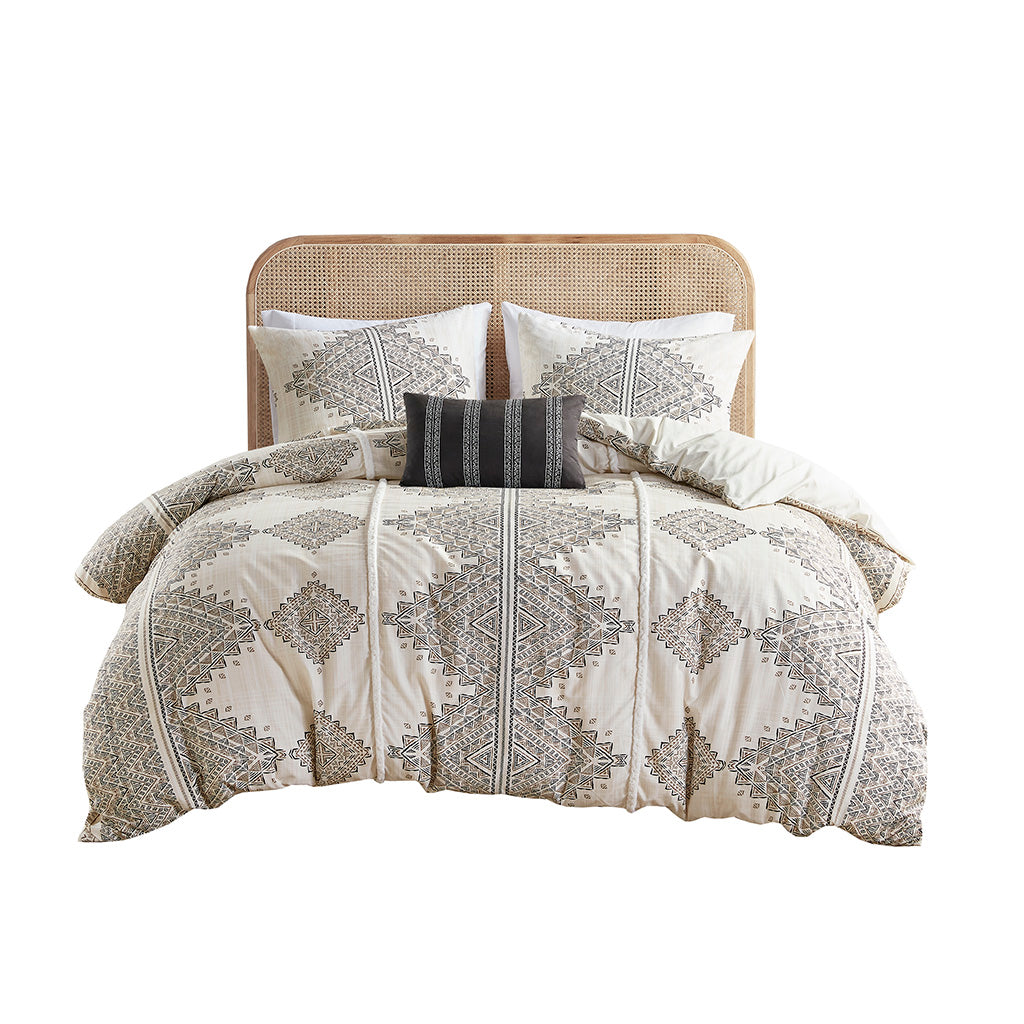 Ibiza 4 Piece Printed Duvet Cover Set with Throw Pillow