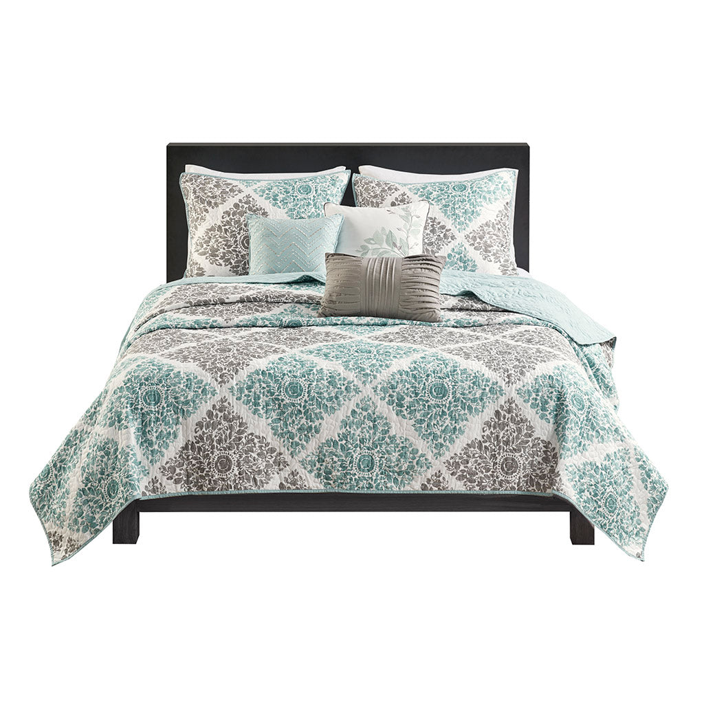 Claire 6-Piece Printed Quilt Set with Throw Pillows