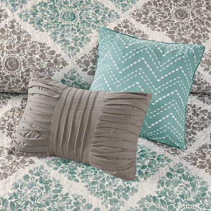 Claire 6-Piece Printed Quilt Set with Throw Pillows
