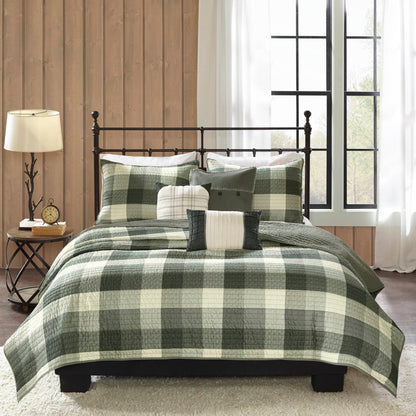 Ridge 6 Piece Printed Herringbone Quilt Set with Throw Pillows