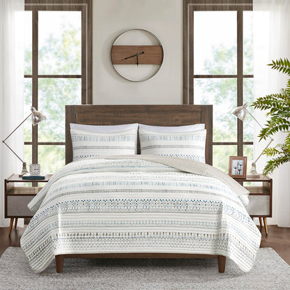 Fraser 3 Piece Printed Microfiber Seersucker Quilt Set