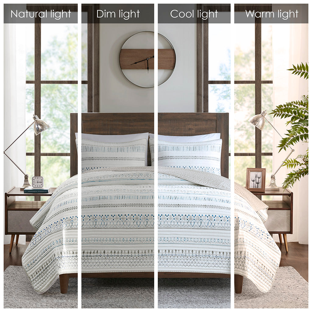Fraser 3 Piece Printed Microfiber Seersucker Quilt Set