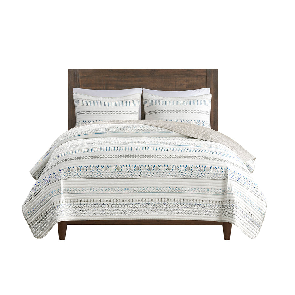 Fraser 3 Piece Printed Microfiber Seersucker Quilt Set