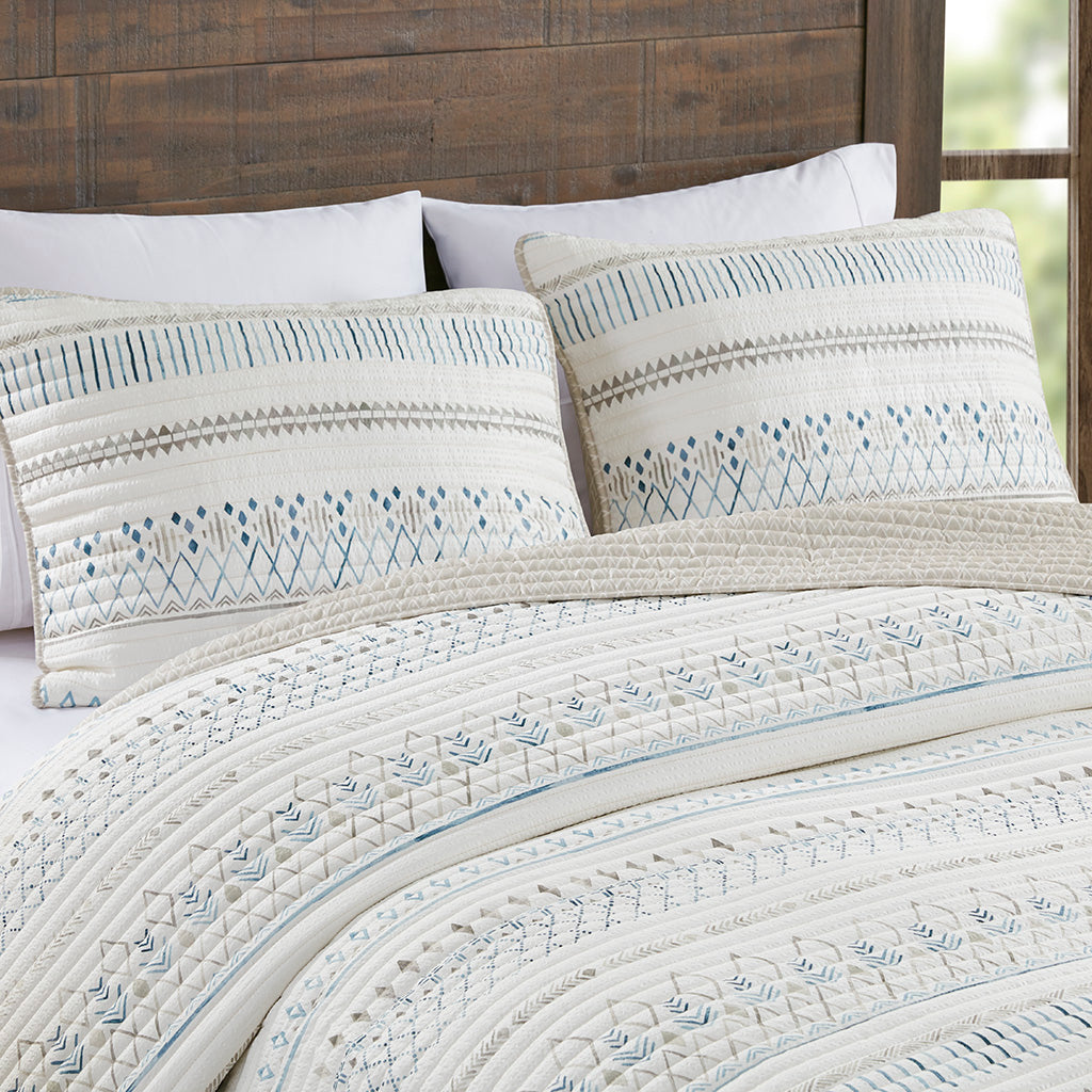 Fraser 3 Piece Printed Microfiber Seersucker Quilt Set
