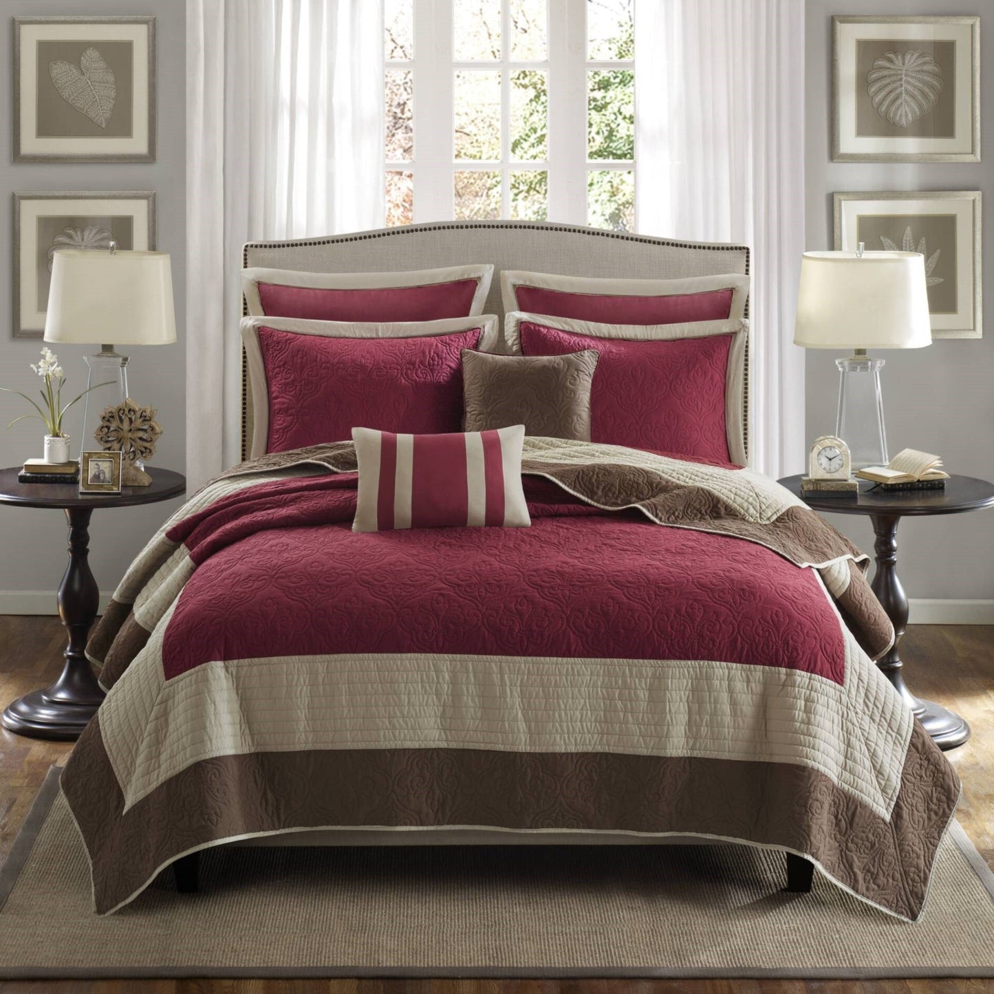 Attingham 7 Piece Quilt Set with Euro Shams and Throw Pillows
