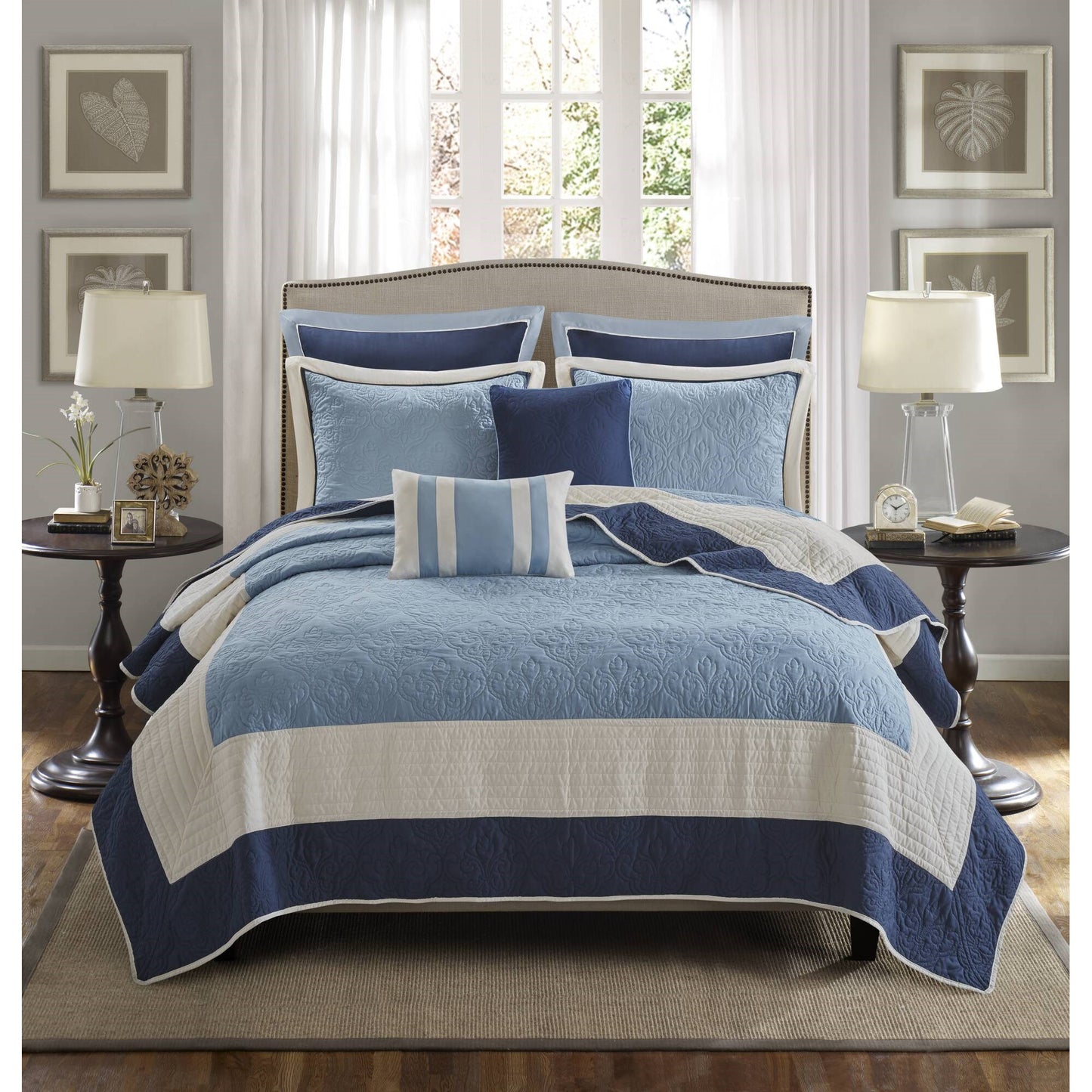 Attingham 7 Piece Quilt Set with Euro Shams and Throw Pillows