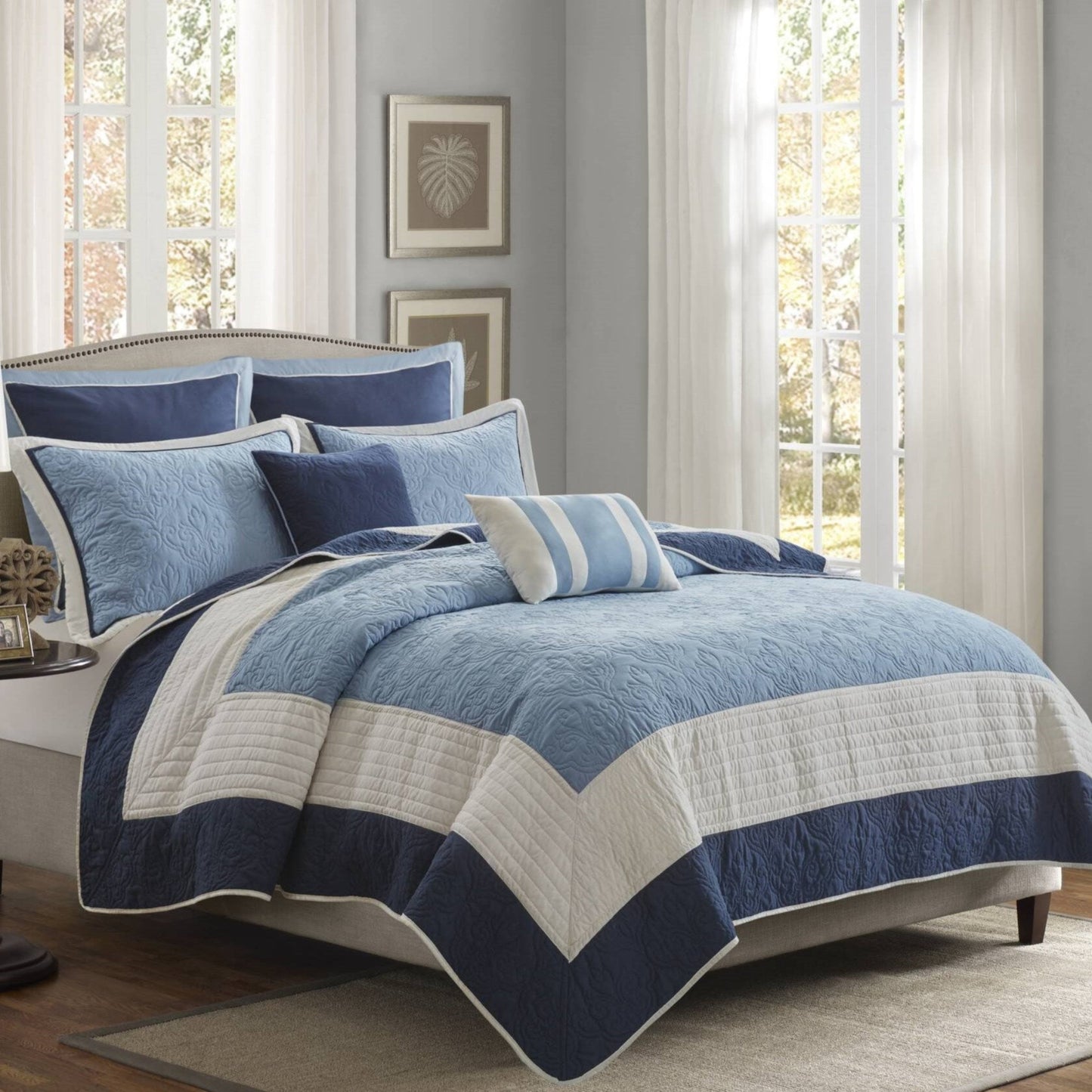 Attingham 7 Piece Quilt Set with Euro Shams and Throw Pillows