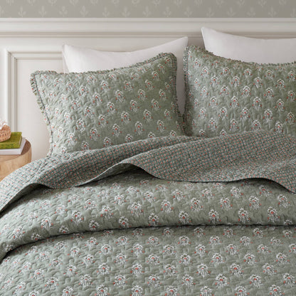 Linwood 3 Piece Ruffle Printed Quilt Set