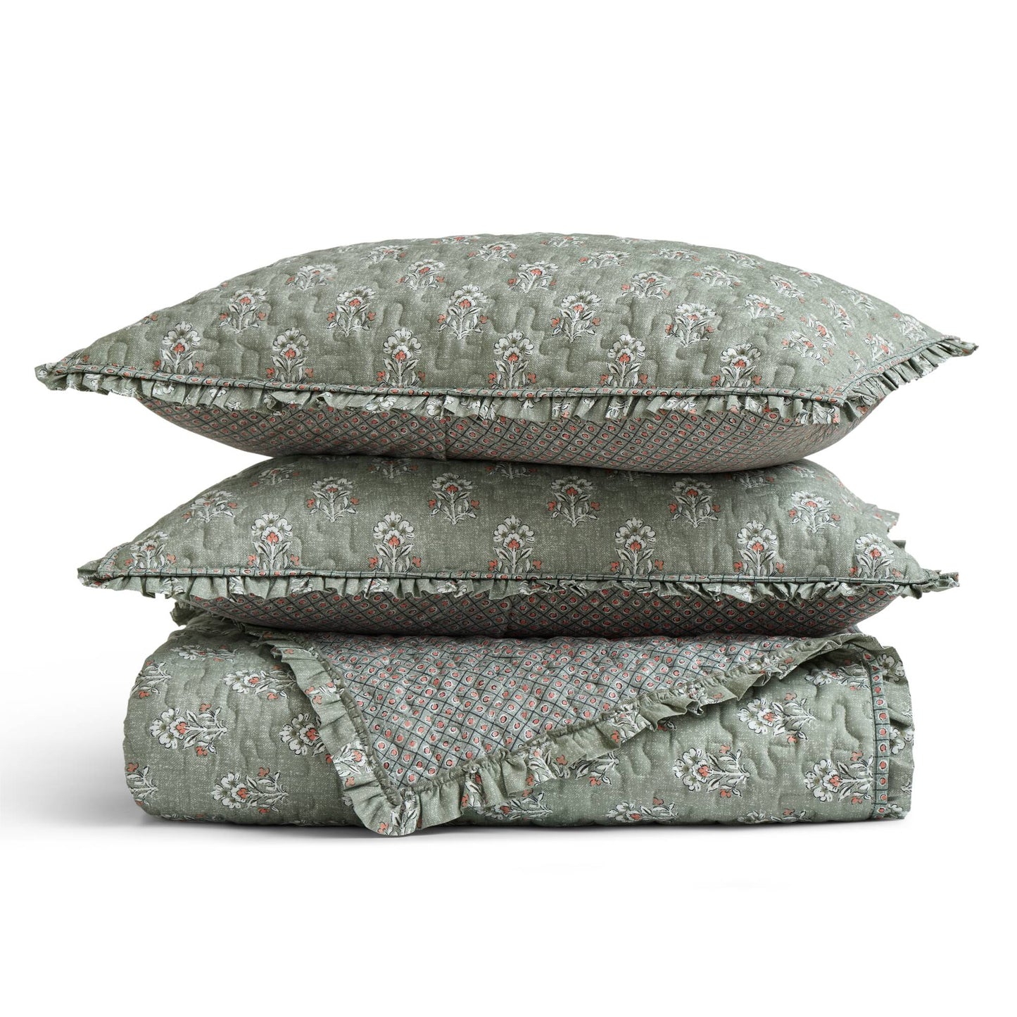 Linwood 3 Piece Ruffle Printed Quilt Set