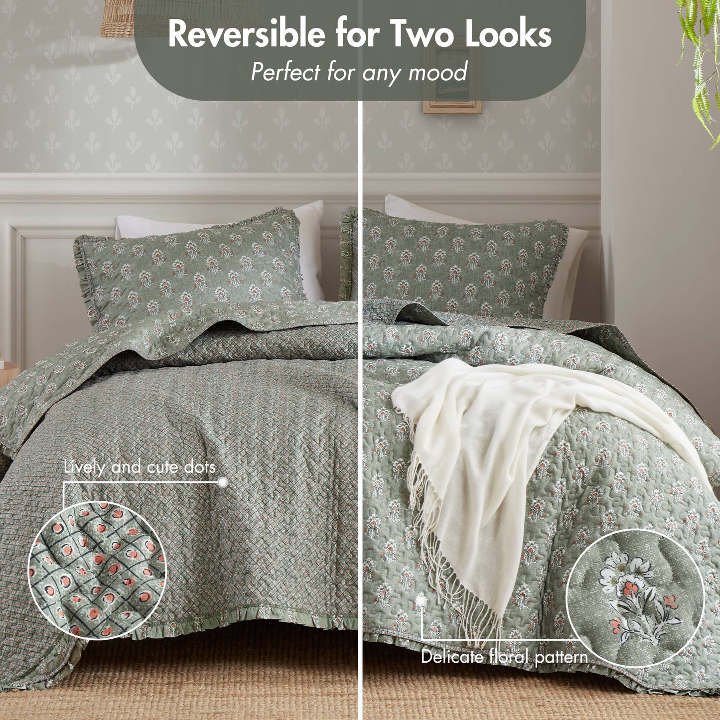 Linwood 3 Piece Ruffle Printed Quilt Set