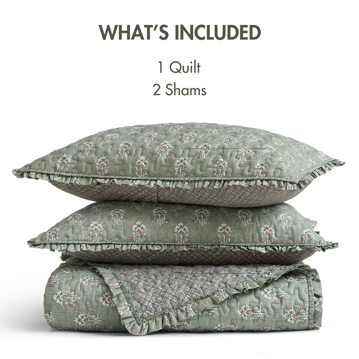 Linwood 3 Piece Ruffle Printed Quilt Set