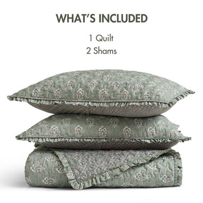 Linwood 3 Piece Ruffle Printed Quilt Set