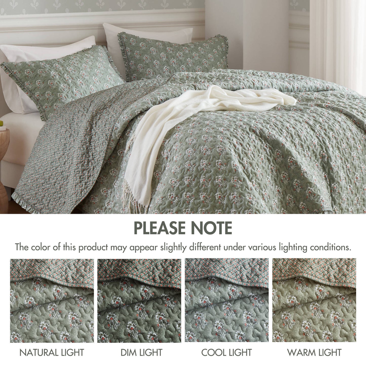 Linwood 3 Piece Ruffle Printed Quilt Set