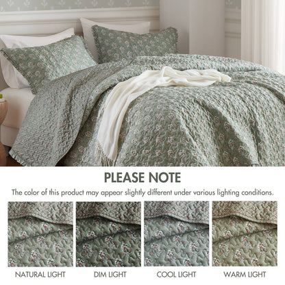 Linwood 3 Piece Ruffle Printed Quilt Set