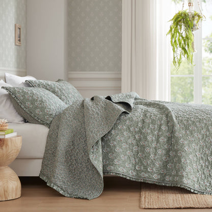 Linwood 3 Piece Ruffle Printed Quilt Set