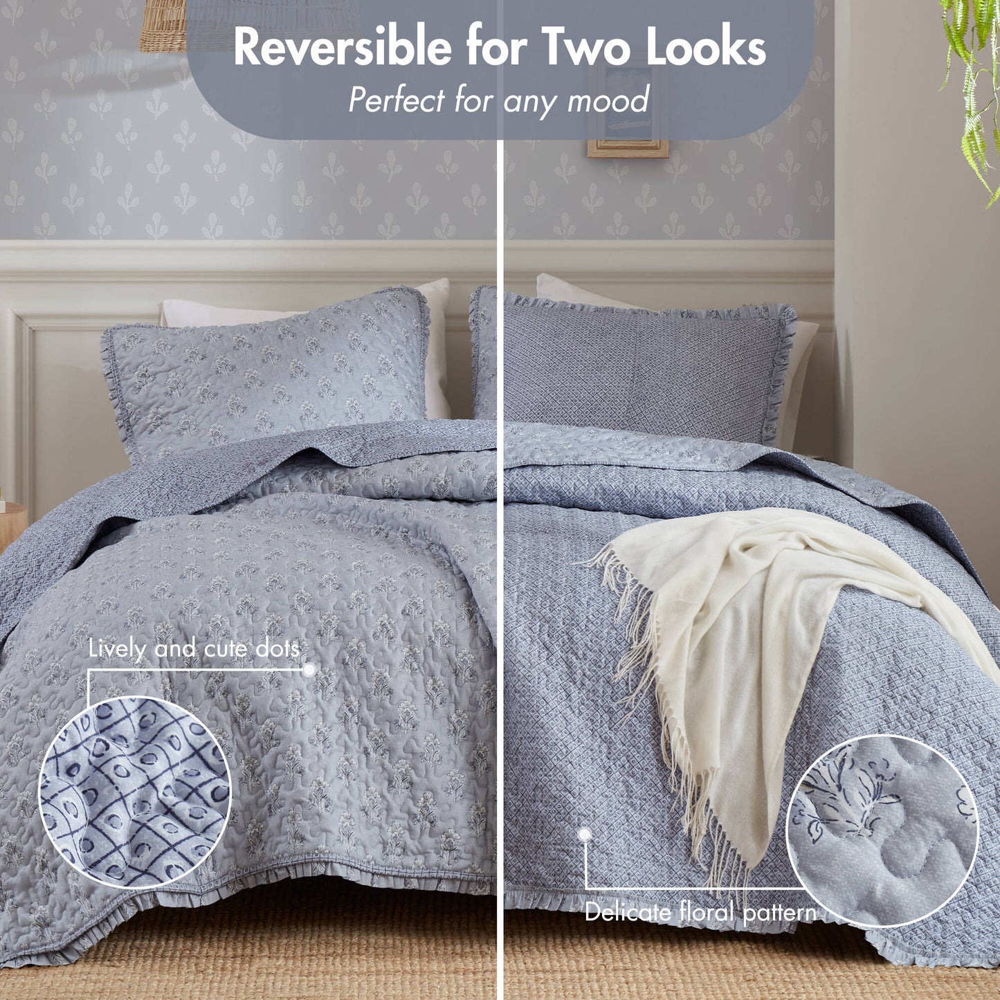 Linwood 3 Piece Ruffle Printed Quilt Set