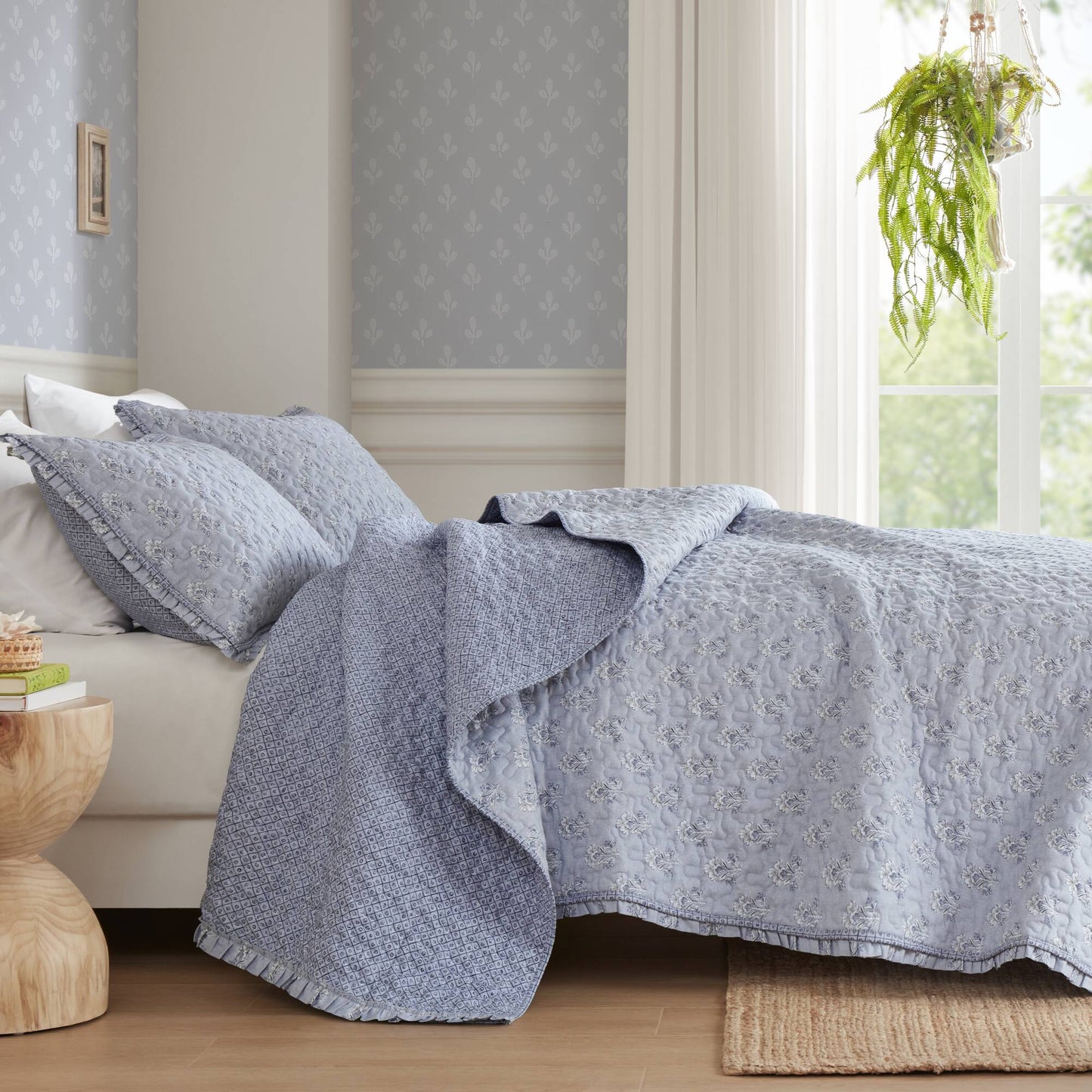 Linwood 3 Piece Ruffle Printed Quilt Set