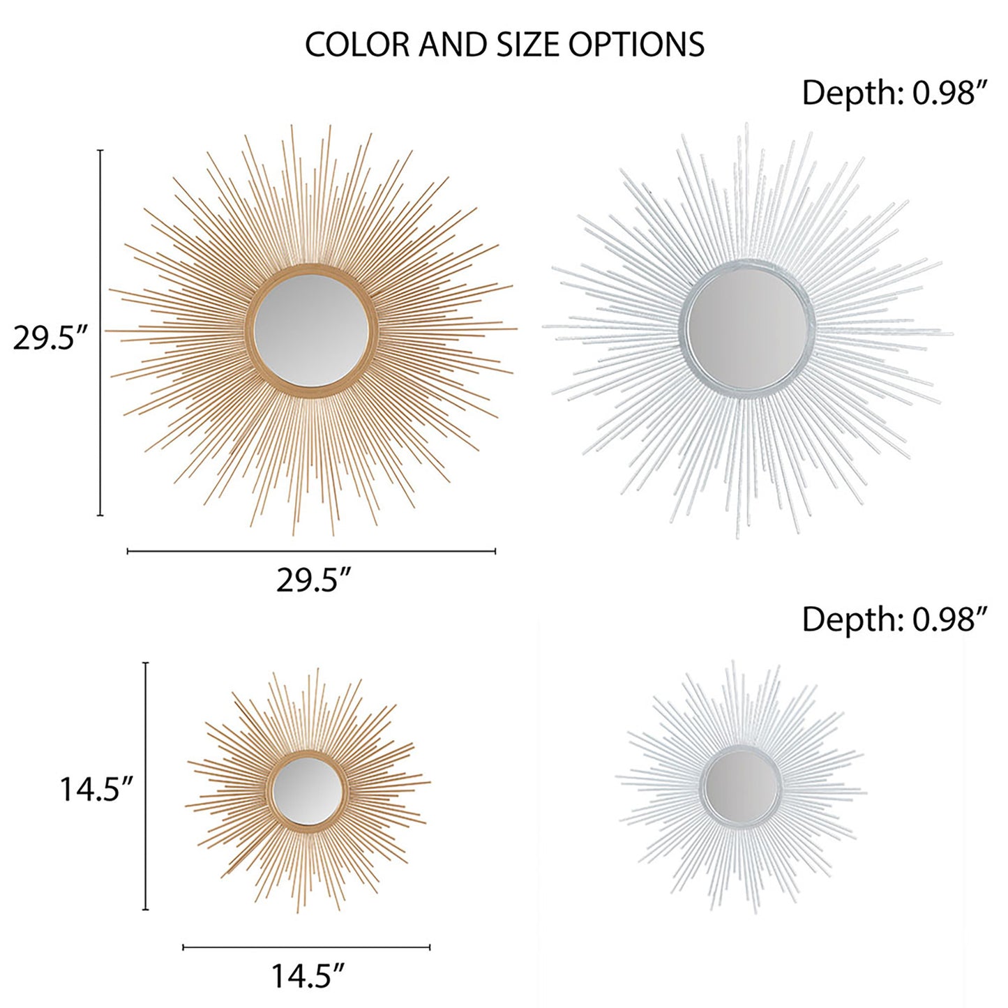 Fiore Sunburst Wall Decor Mirror 14.5"D