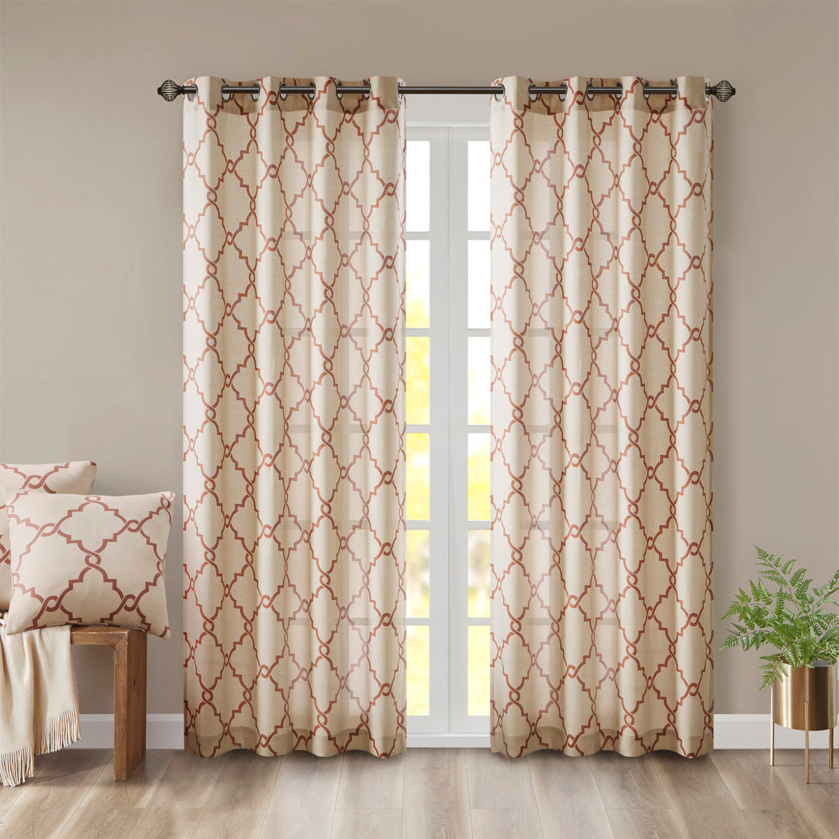 Saratoga Fretwork Print Grommet Top Window Curtain Panel