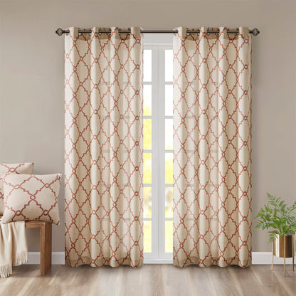 Saratoga Fretwork Print Grommet Top Window Curtain Panel