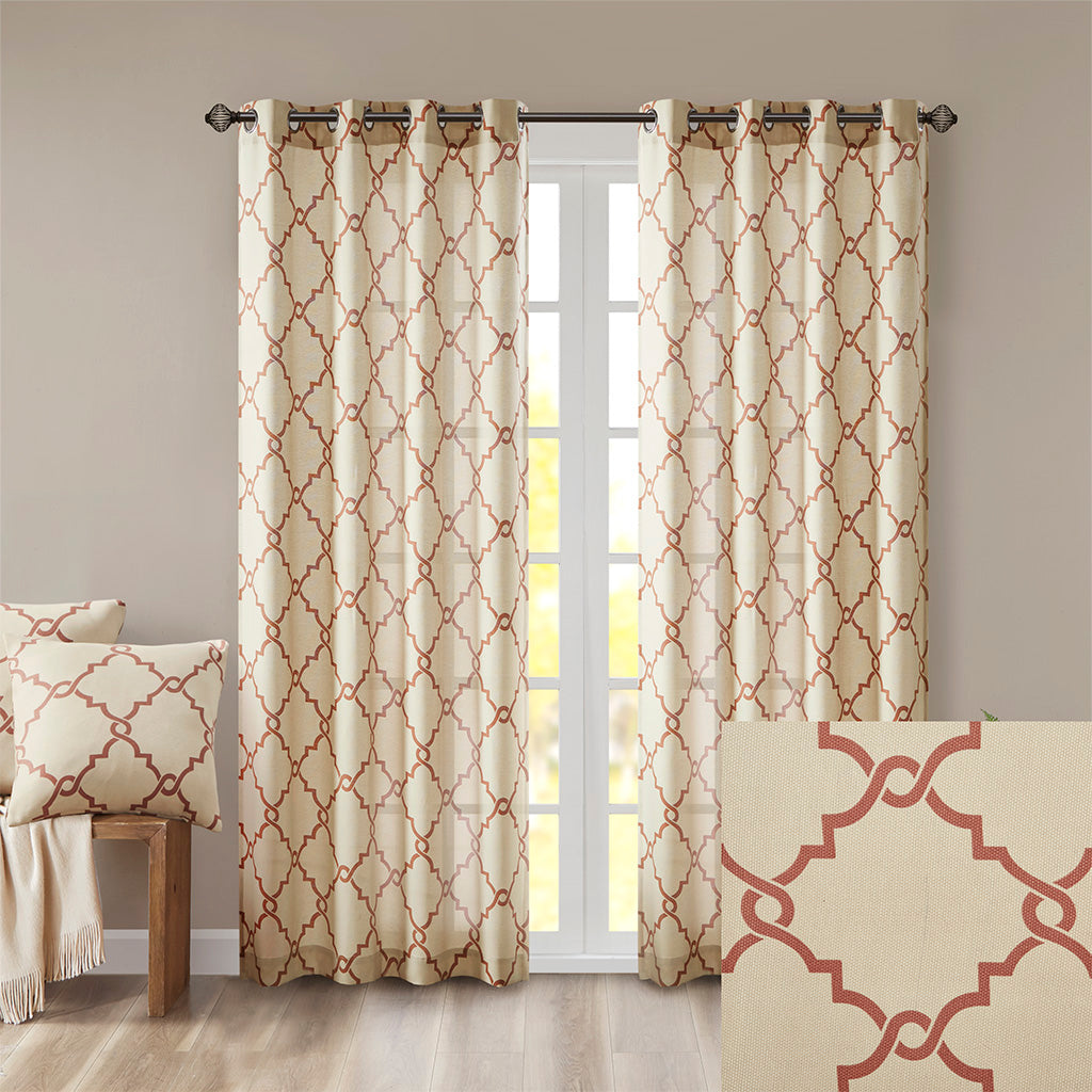 Saratoga Fretwork Print Grommet Top Window Curtain Panel