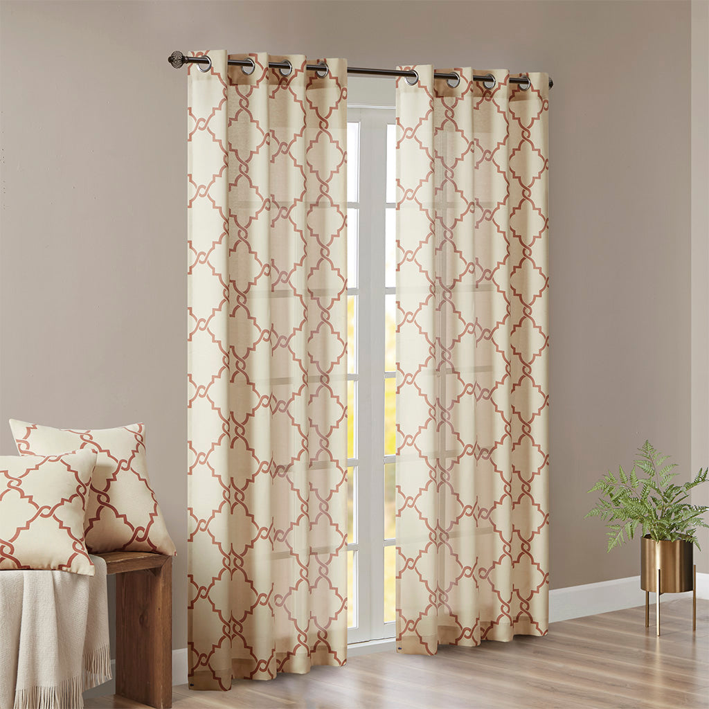 Saratoga Fretwork Print Grommet Top Window Curtain Panel