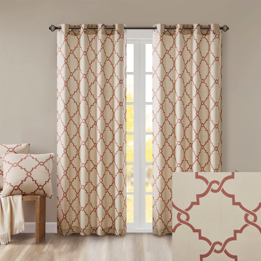 Saratoga Fretwork Print Grommet Top Window Curtain Panel