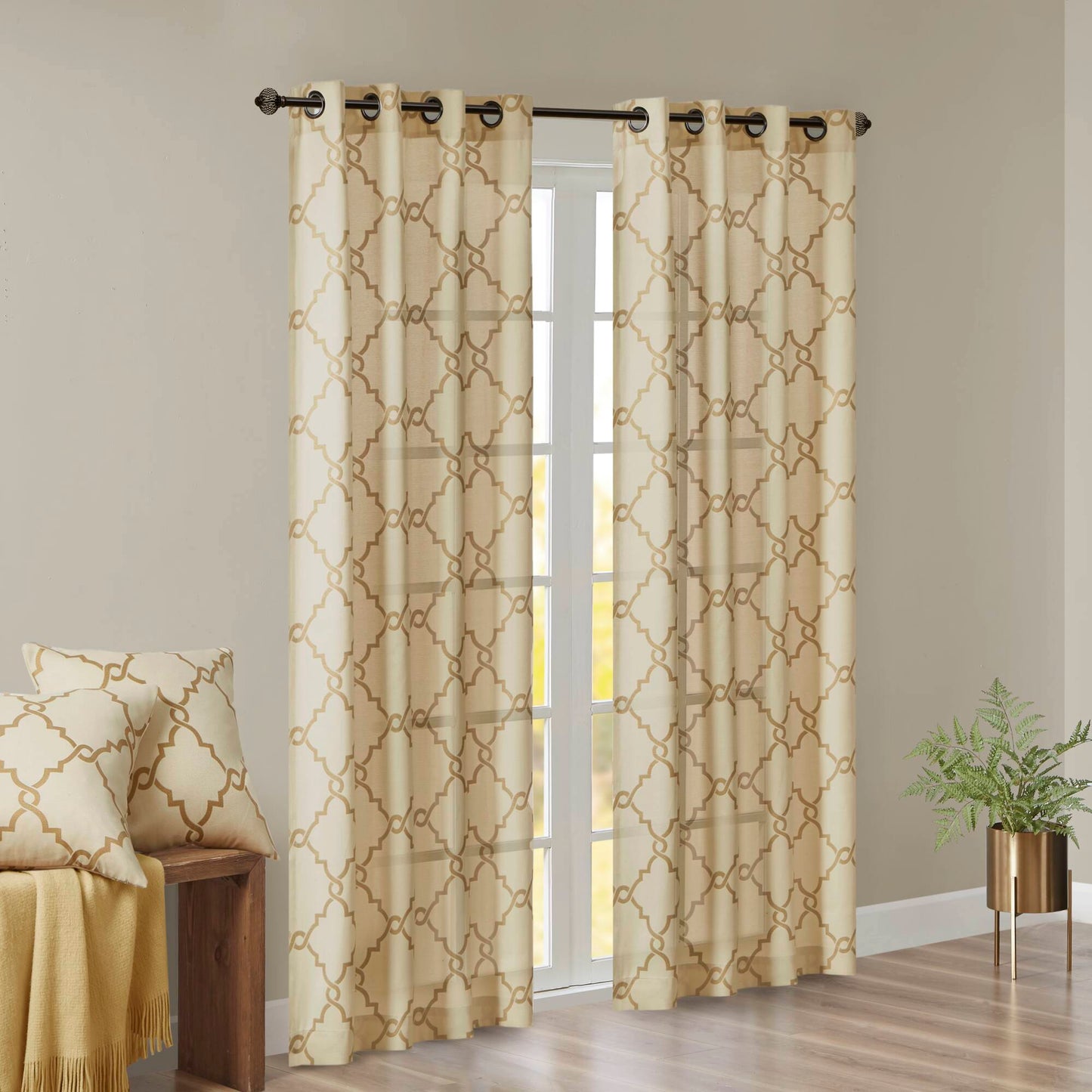 Saratoga Fretwork Print Grommet Top Window Curtain Panel