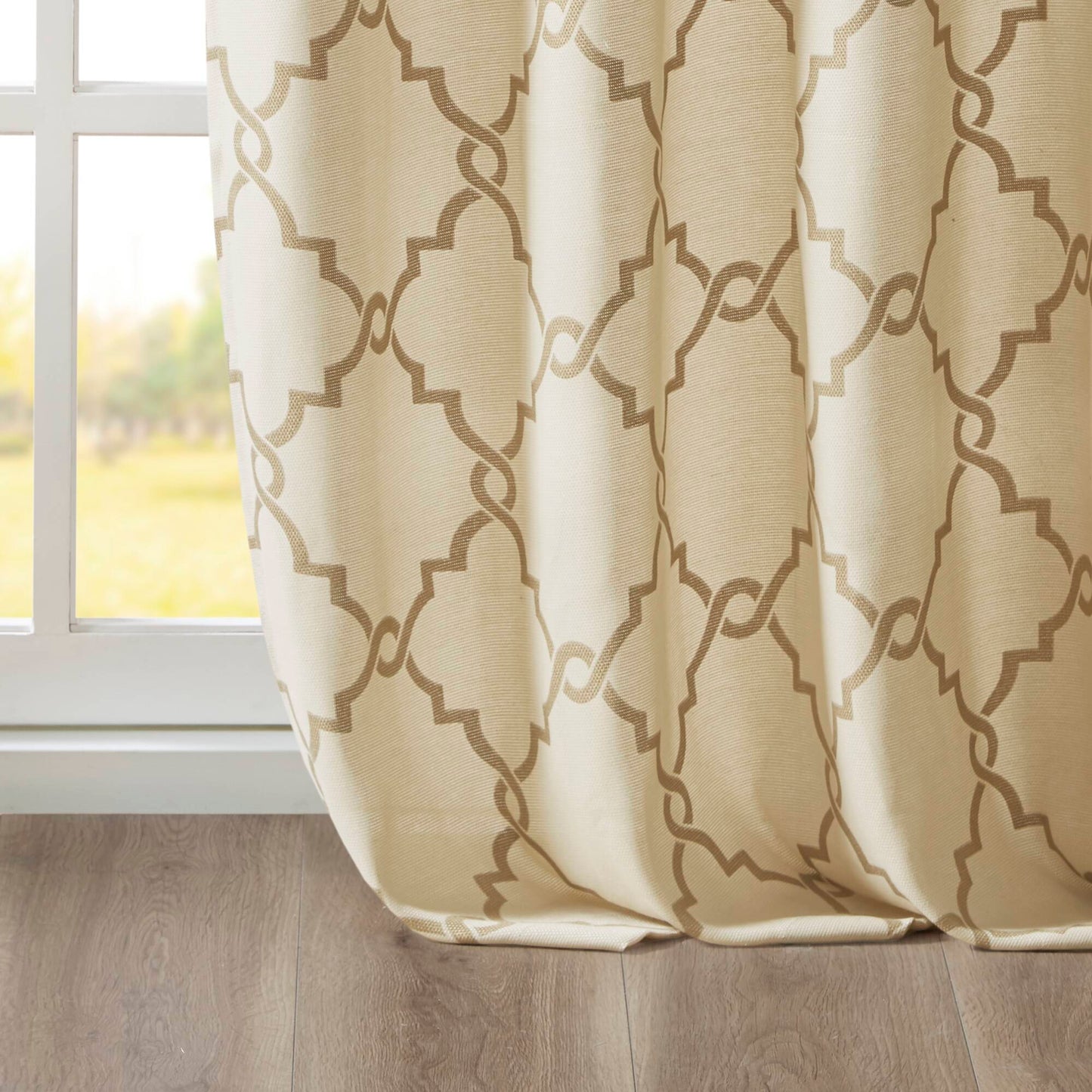 Saratoga Fretwork Print Grommet Top Window Curtain Panel
