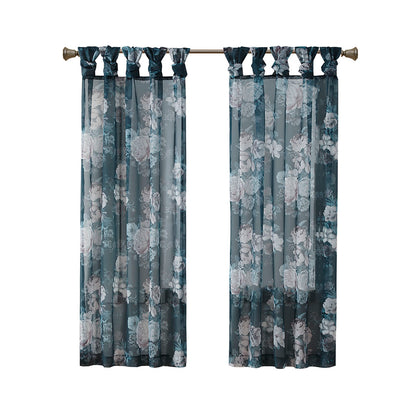 Simone Printed Floral Twist Tab Top Voile Sheer Curtain