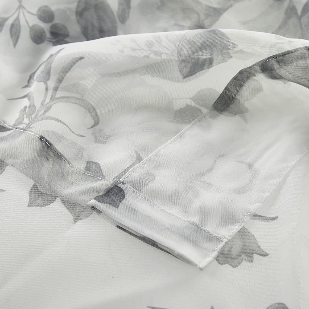 Simone Printed Floral Rod Pocket and Back Tab Voile Sheer Curtain