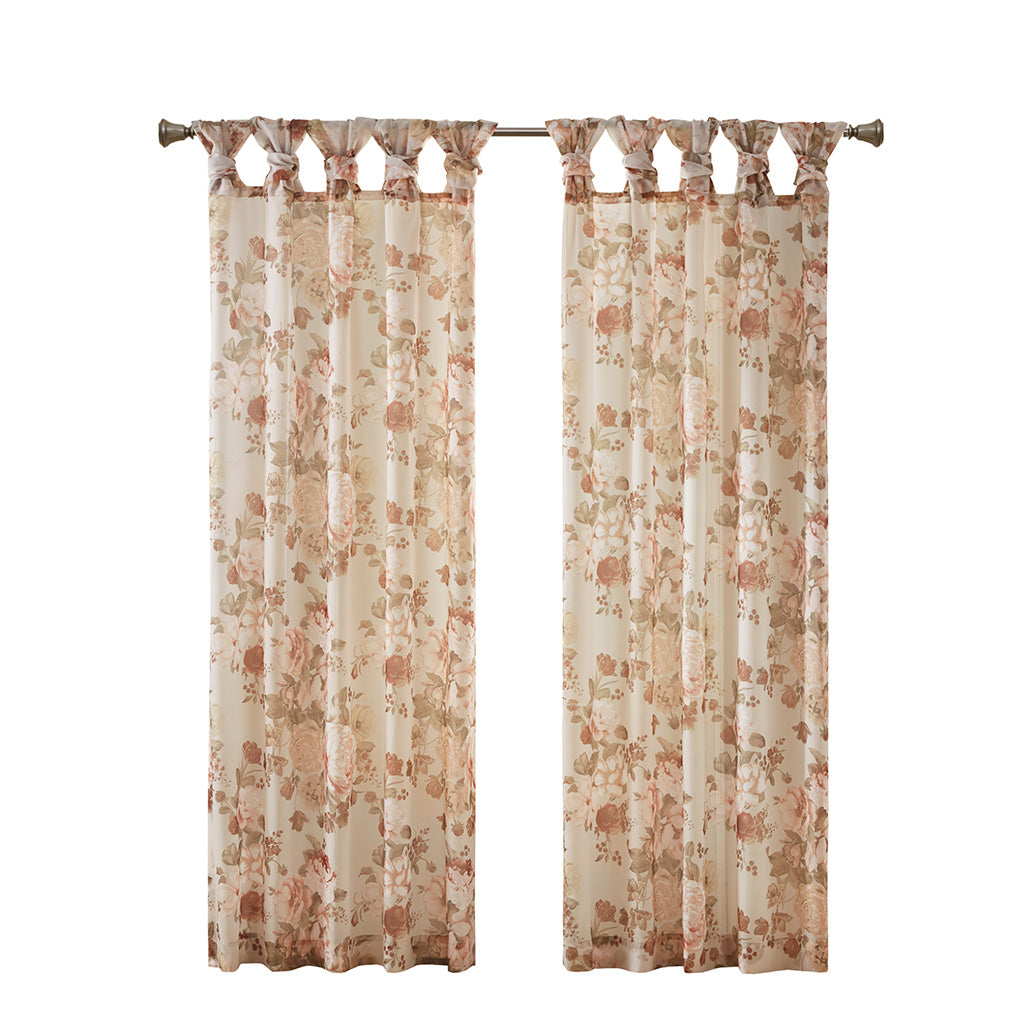 Simone Printed Floral Twist Tab Top Voile Sheer Curtain