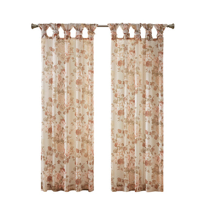 Simone Printed Floral Twist Tab Top Voile Sheer Curtain