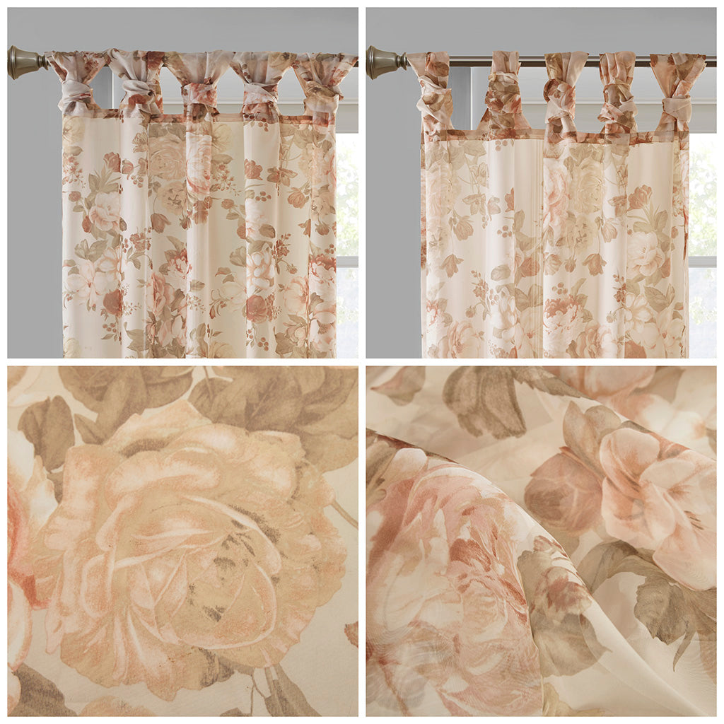 Simone Printed Floral Twist Tab Top Voile Sheer Curtain