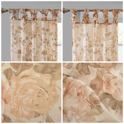 Simone Printed Floral Twist Tab Top Voile Sheer Curtain