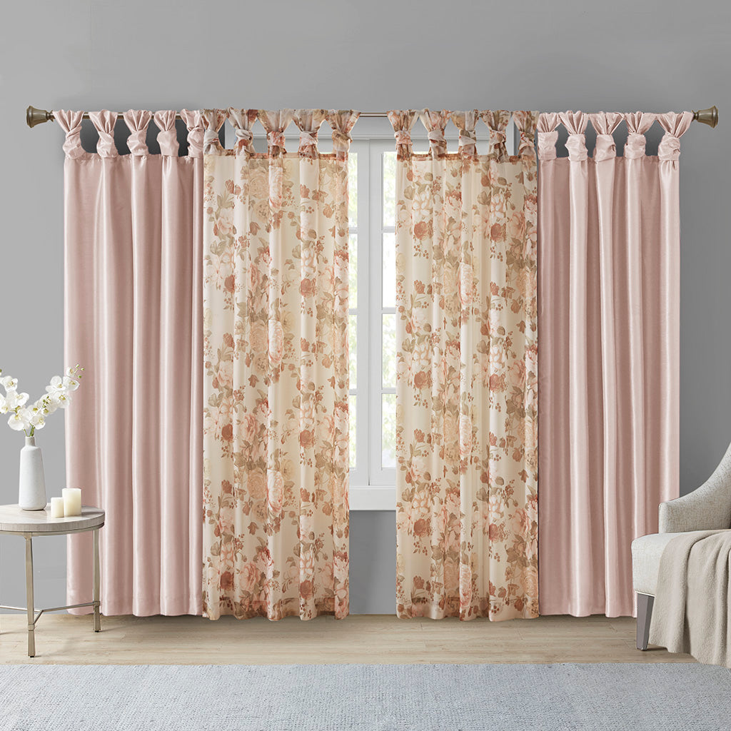 Simone Printed Floral Twist Tab Top Voile Sheer Curtain