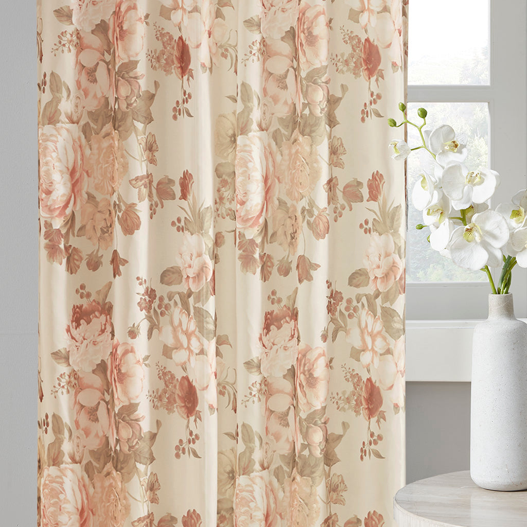 Simone Printed Floral Rod Pocket and Back Tab Voile Sheer Curtain