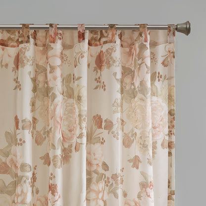 Simone Printed Floral Rod Pocket and Back Tab Voile Sheer Curtain