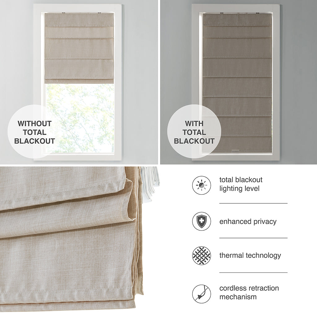 Otis Faux Linen Cordless Total Blackout Roman Shade