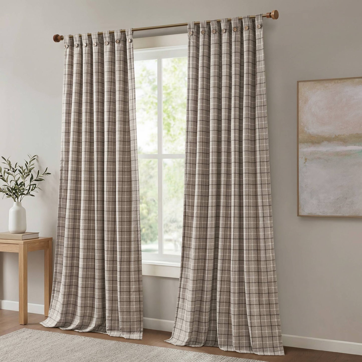Anaheim Plaid Rod Pocket and Back Tab Curtain Panel with Fleece Lining