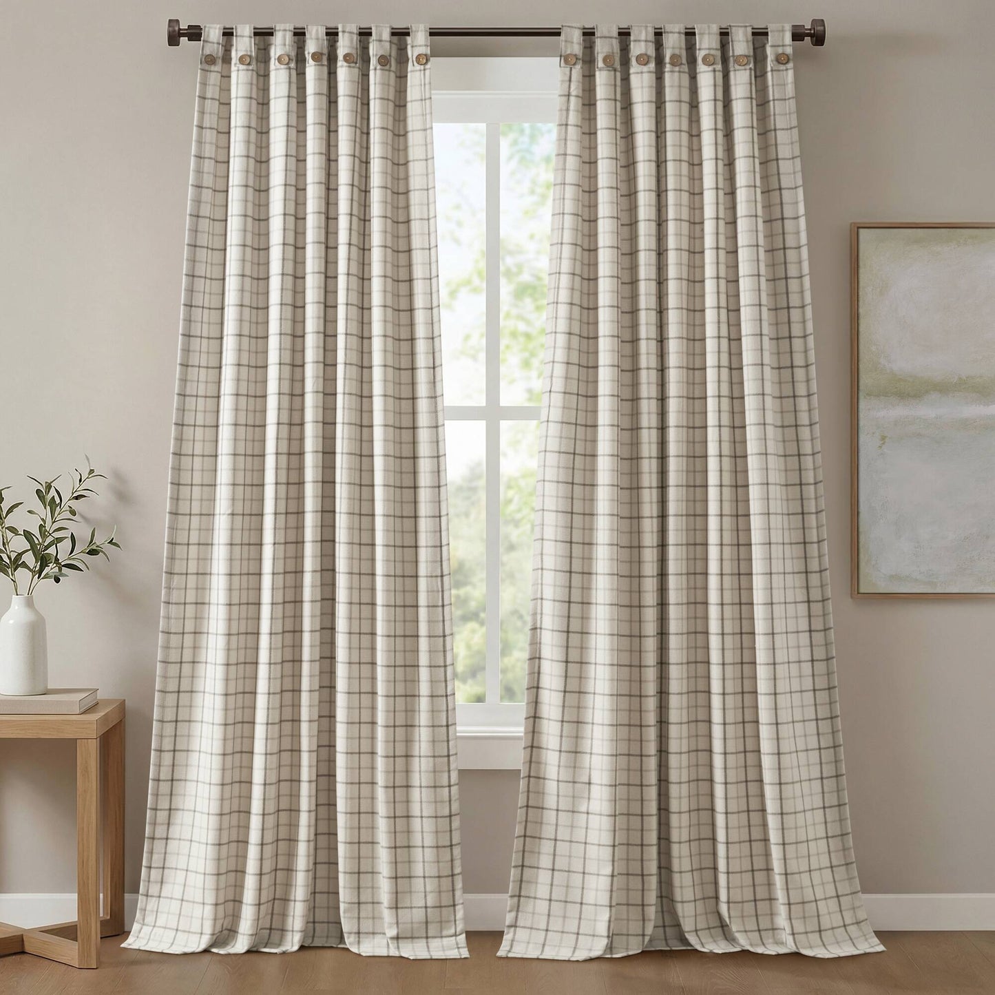 Anaheim Plaid Rod Pocket and Back Tab Curtain Panel with Fleece Lining