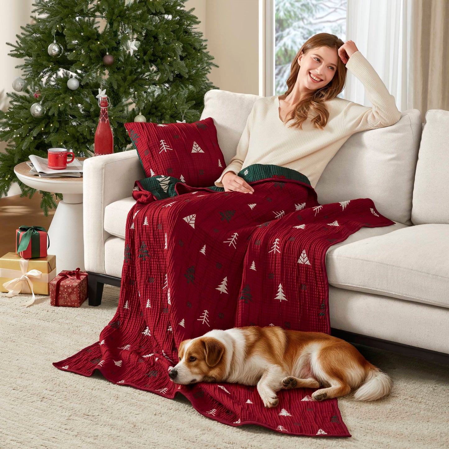Winter Reversible Christmas Throw Set