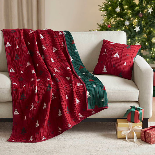Winter Reversible Christmas Throw Set